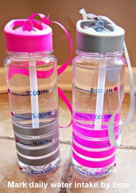 Mark your water bottle with times to drink. 